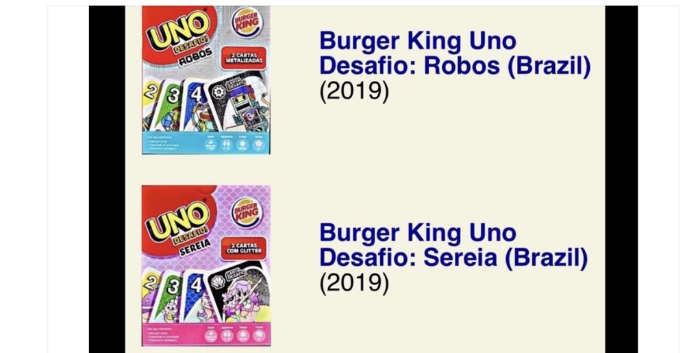 Burger King Brazil Uno Packs  board game collectible - Main Image 2