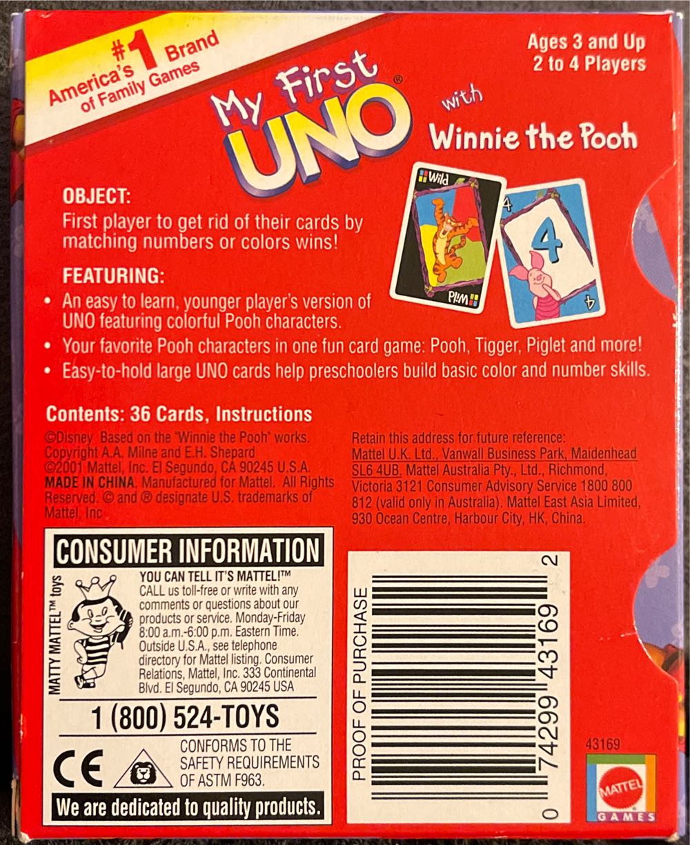 Winnie The Pooh My First Uno  board game collectible - Main Image 2