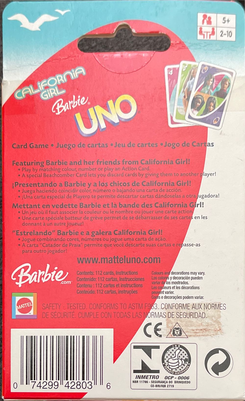 California Girl Barbie Uno Card Game  board game collectible [Barcode 074299428036] - Main Image 2