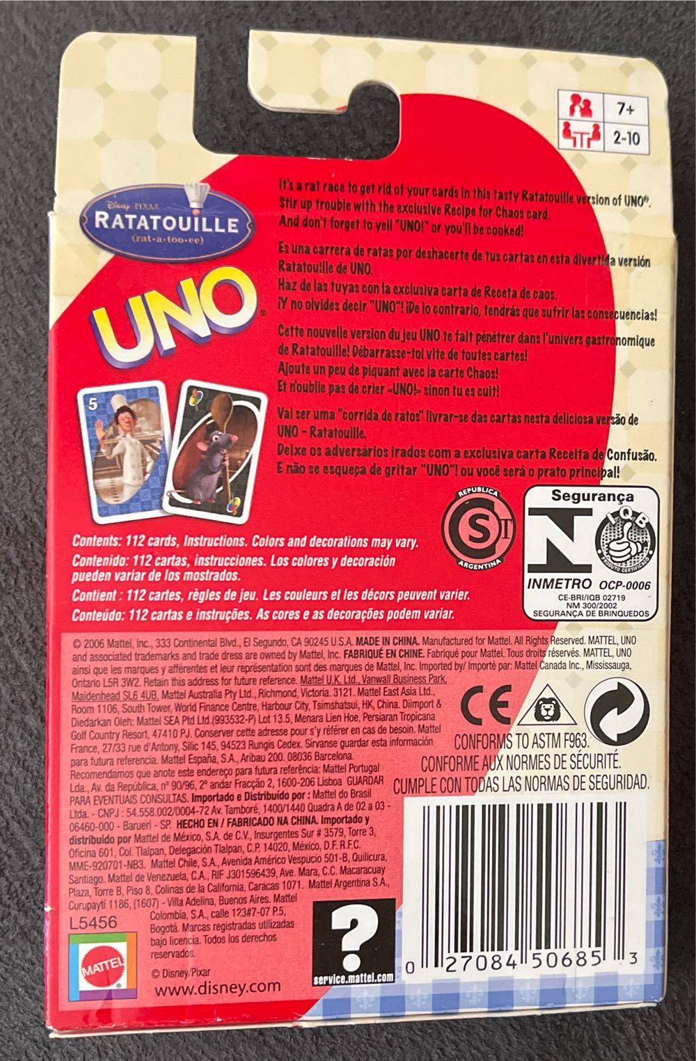 Ratatouille Uno  board game collectible [Barcode 027084506853] - Main Image 2
