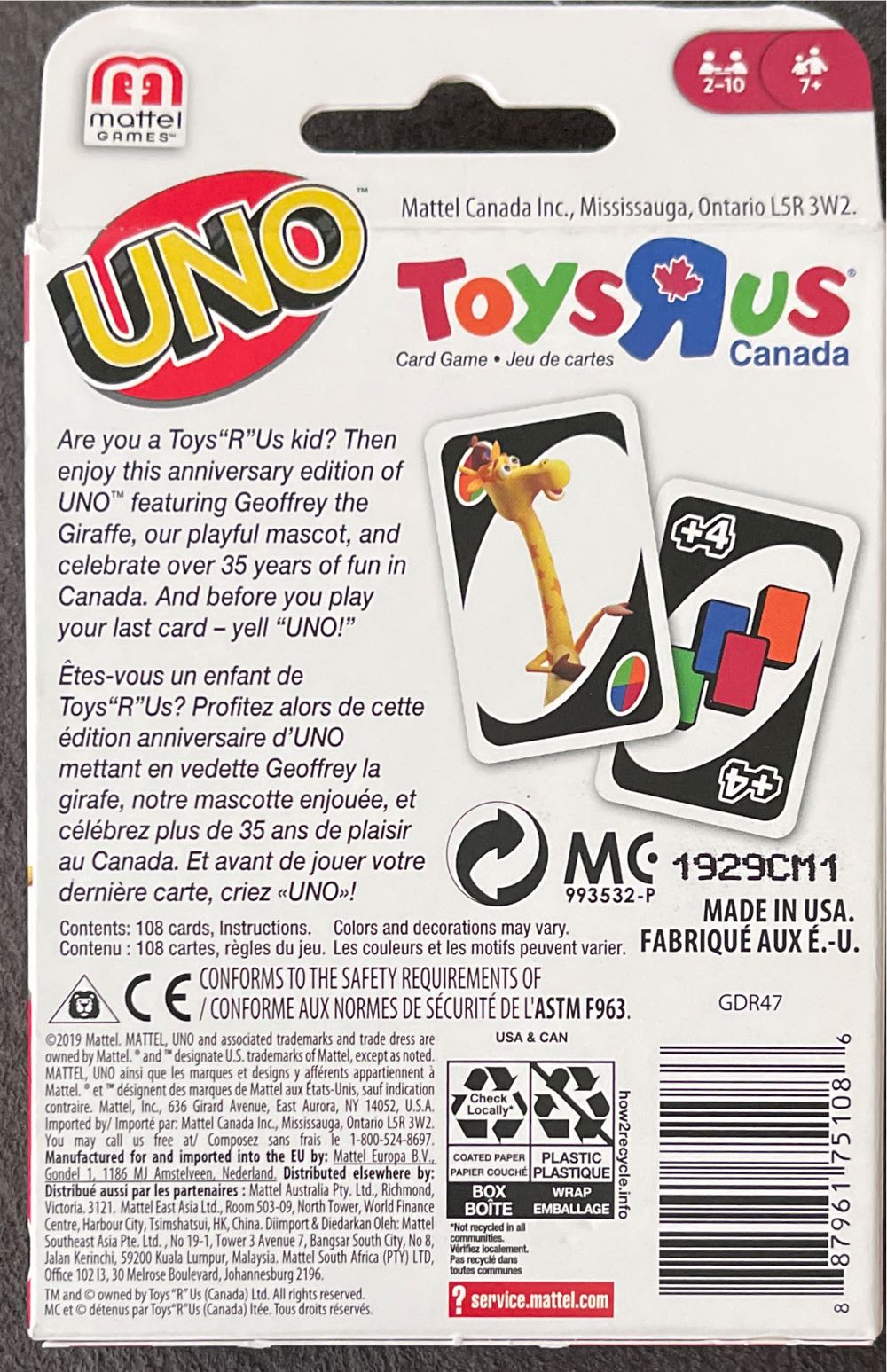 Toysrus Canadian Uno Set  board game collectible - Main Image 2