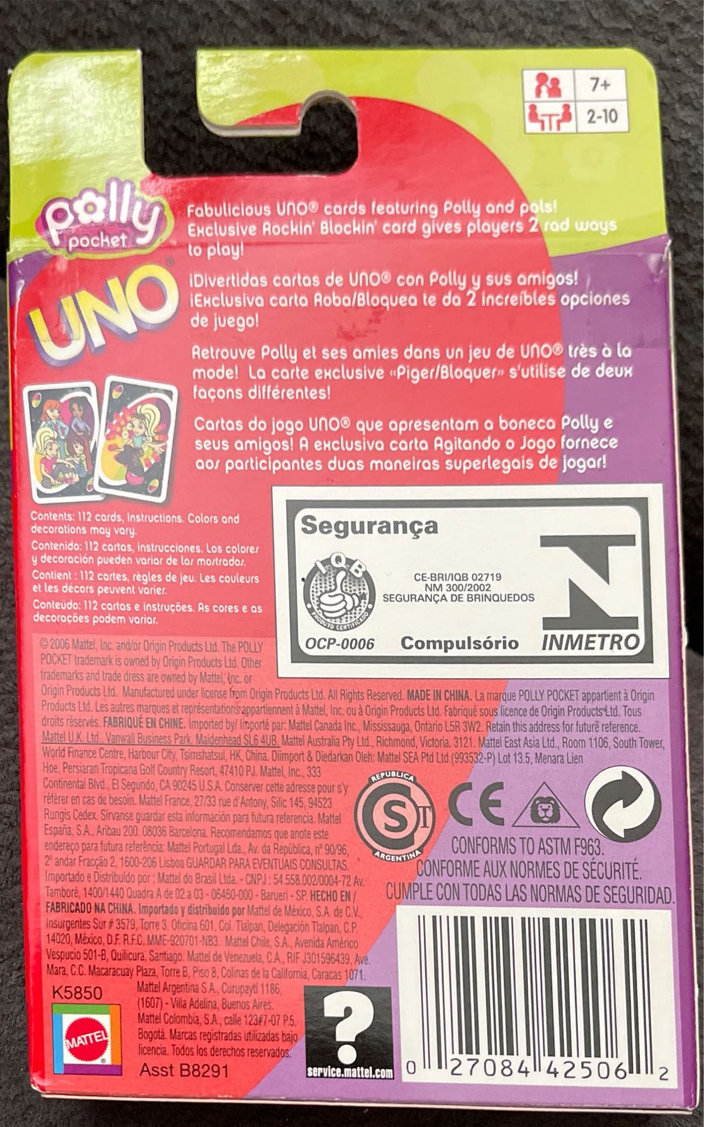 Polly Pocket Uno Card Game  board game collectible [Barcode 027084425062] - Main Image 2
