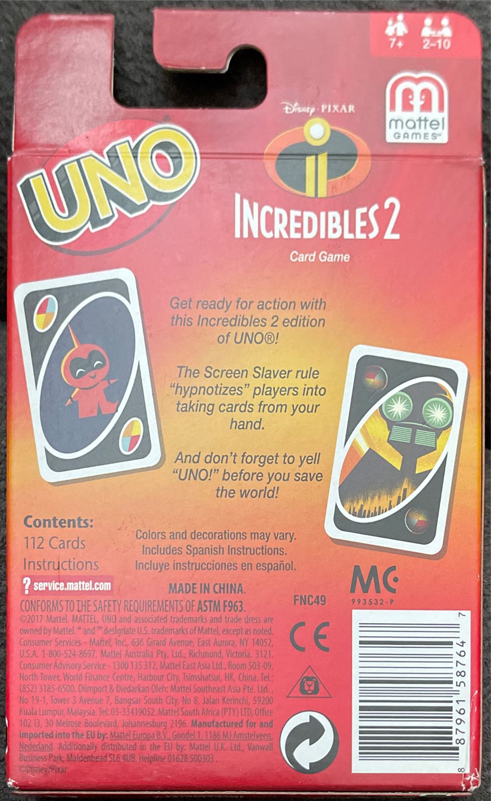 Incredibles 2 Uno Card  board game collectible [Barcode 887961587647] - Main Image 2