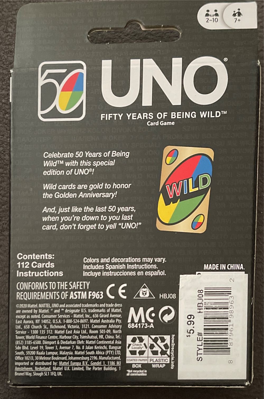 Uno Fifty Years Of Being Wild  board game collectible - Main Image 2