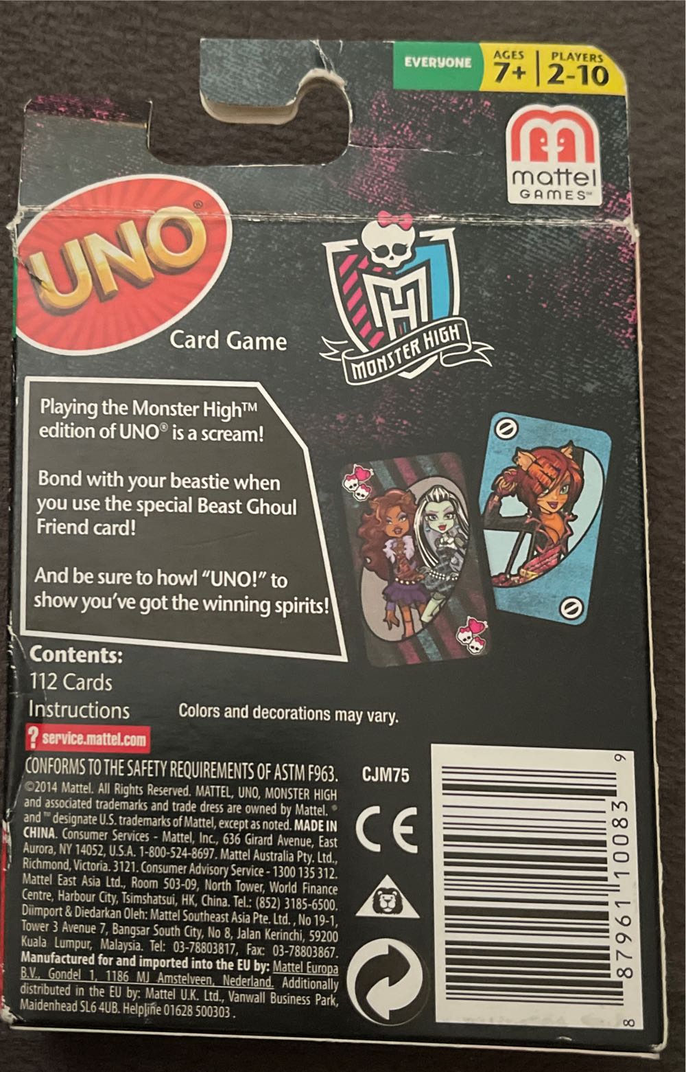 Uno Monster High  board game collectible [Barcode 887961100839] - Main Image 2