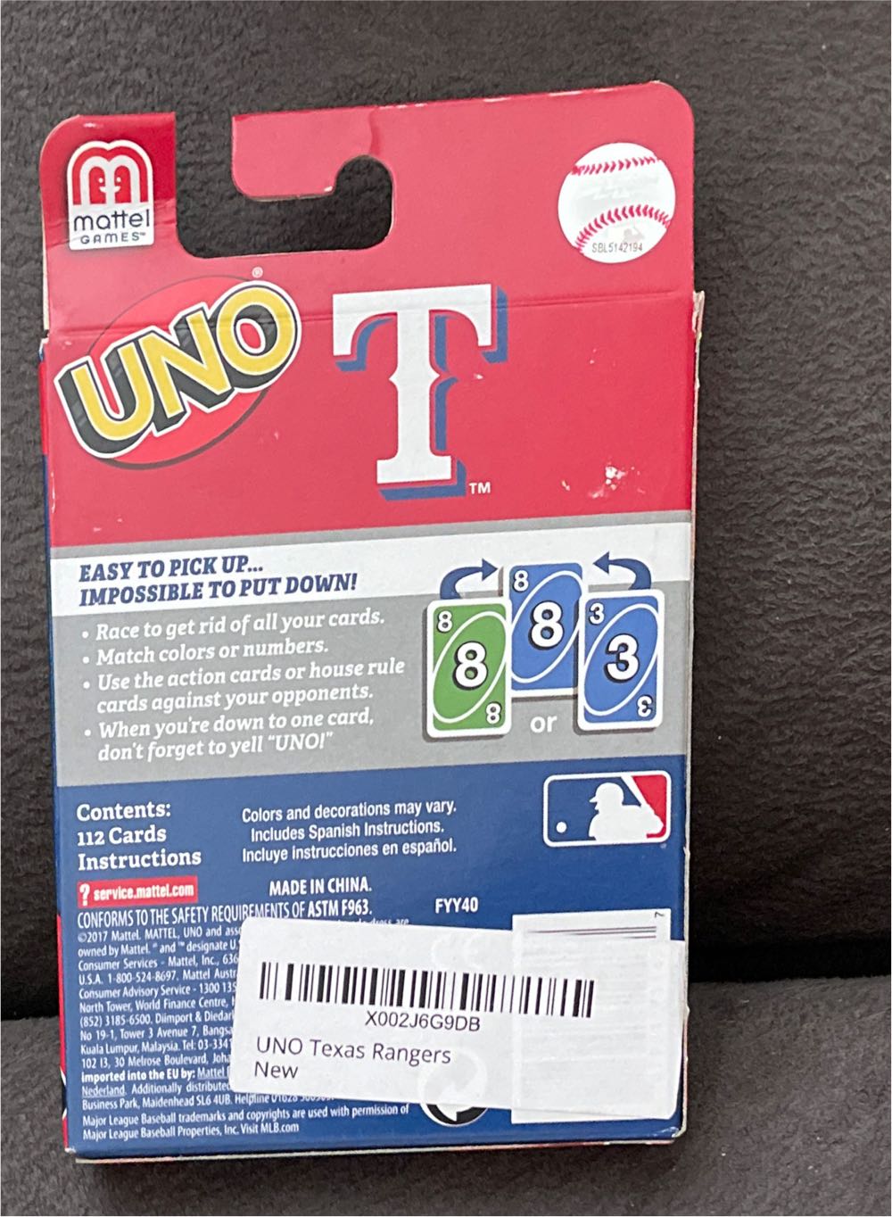 Texas Rangers Uno  board game collectible - Main Image 2