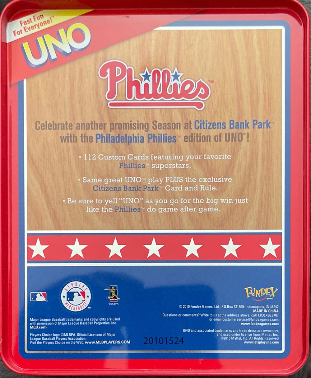Phillies Baseball Uno Citizens Bank  board game collectible - Main Image 2