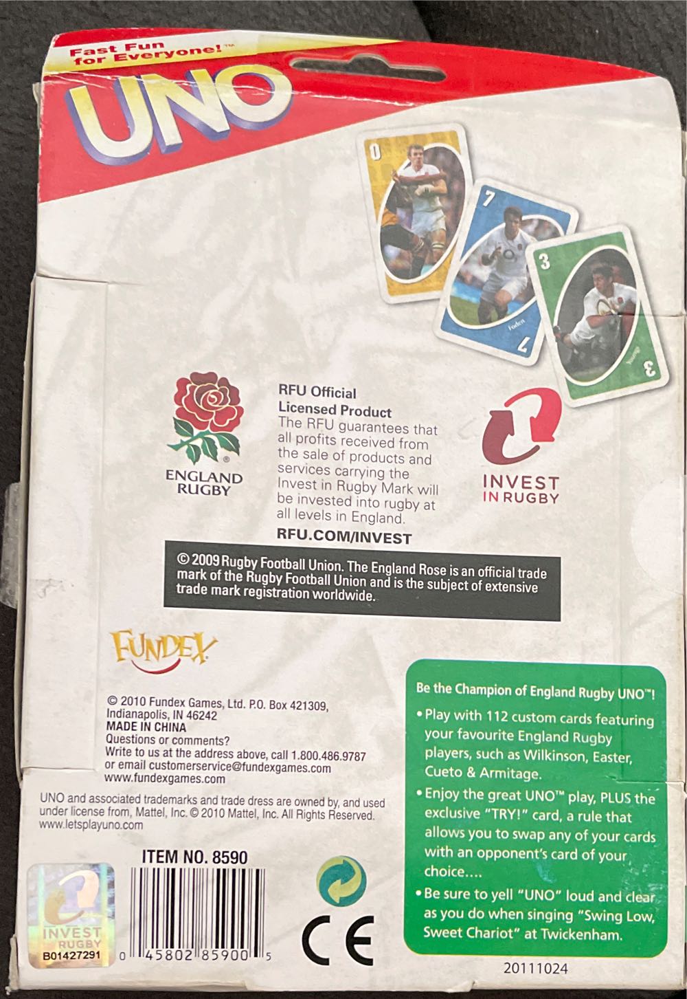 England Rugby Uno Tin  board game collectible - Main Image 2