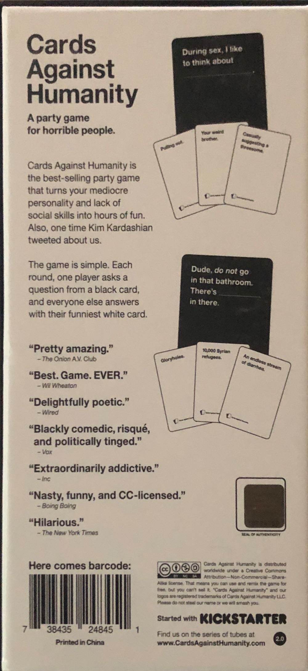 Cards Against Humanity  (4-20) board game collectible [Barcode 738435248451] - Main Image 2