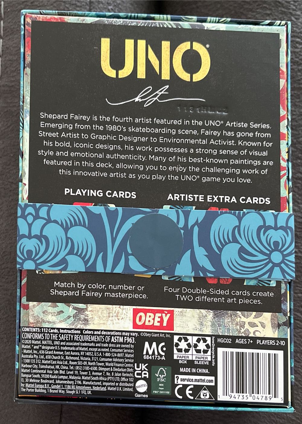 Obey Giant X Mattel Creations Uno Playing Cards Shepard  board game collectible [Barcode 194735047895] - Main Image 2