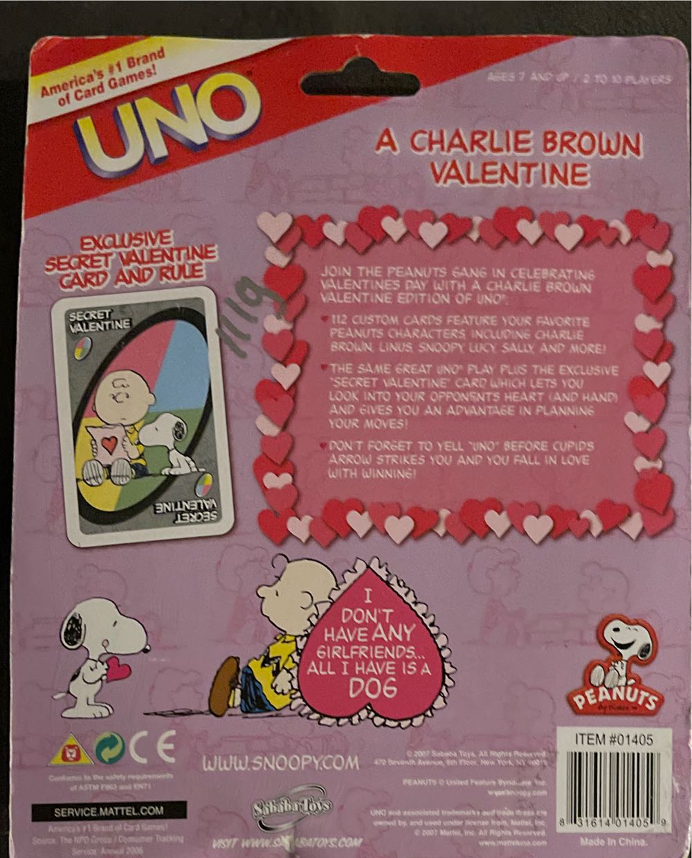Charlie Brown Valentine Uno  board game collectible - Main Image 2