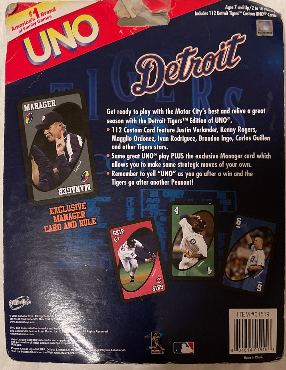 Detroit Tigers Uno Manager  board game collectible - Main Image 2