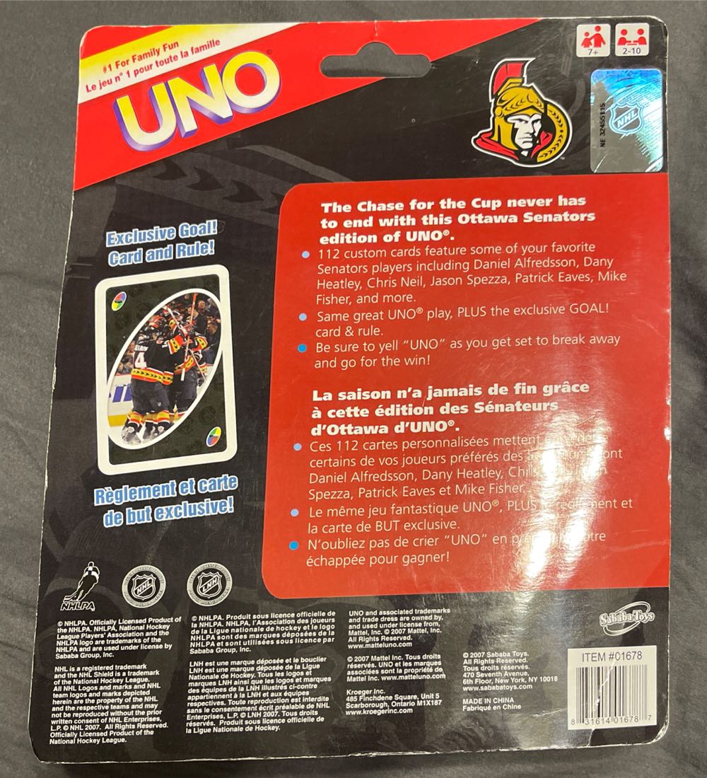 Ottawa Senators Hockey Uno  board game collectible - Main Image 2