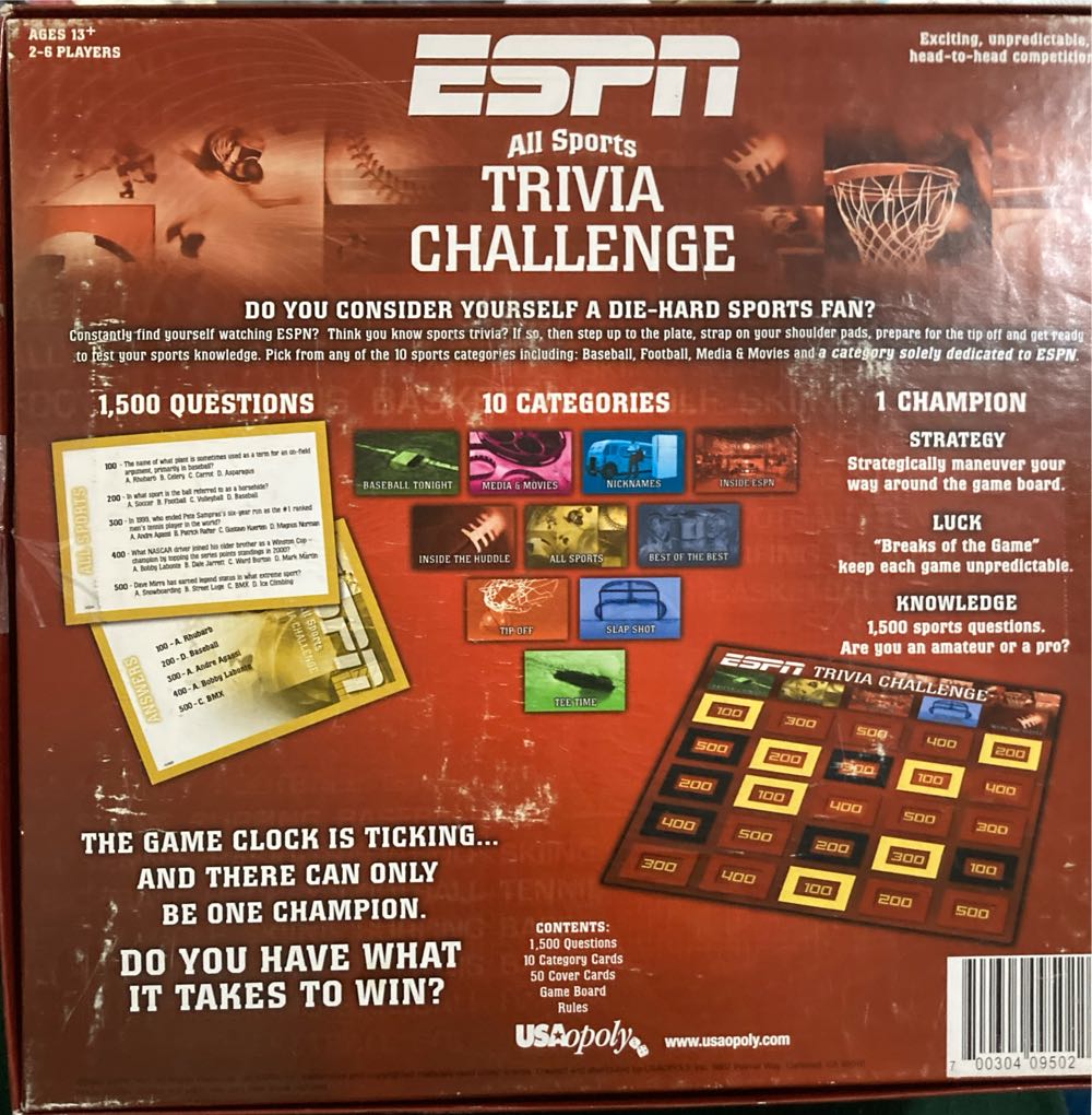 Usaopoly Espn Trivia Game  (2-6) board game collectible [Barcode 700304095022] - Main Image 2