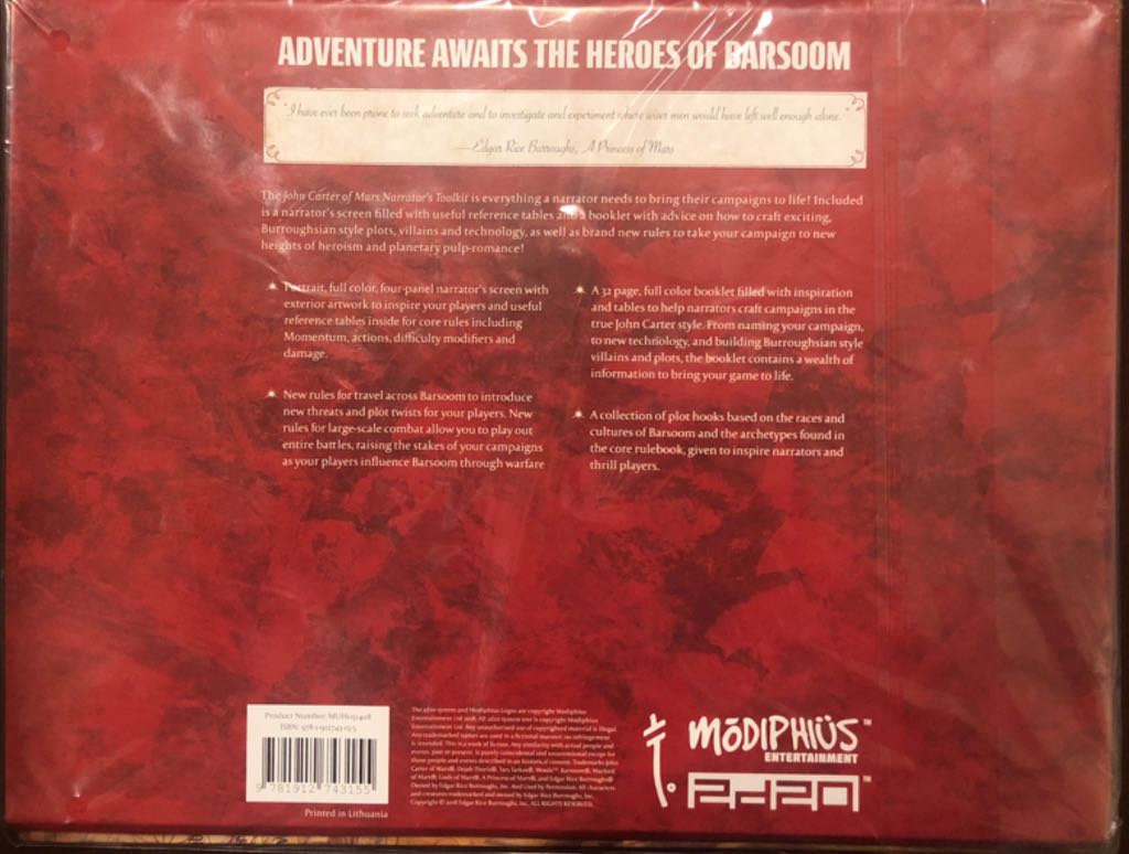 John Carter of Mars: RPG Narrator’s Toolkit  board game collectible [Barcode 9781912743155] - Main Image 2