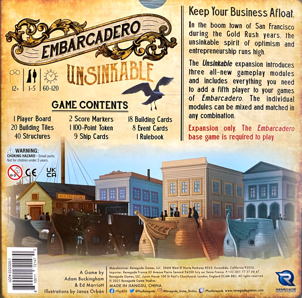 Embarcadero: Unsinkable Expansion  (5) board game collectible [Barcode 810011721470] - Main Image 2