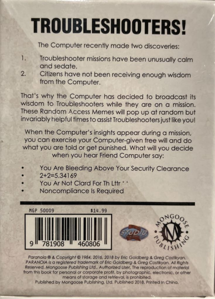 Paranoia RPG: RAM  board game collectible [Barcode 9781908460806] - Main Image 2