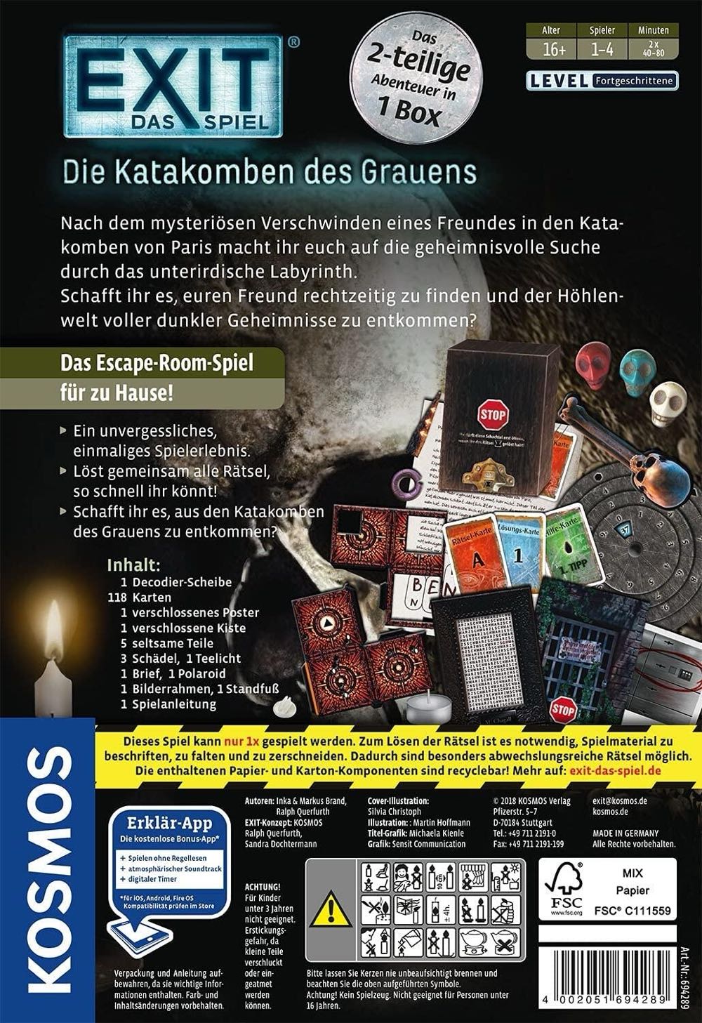 Exit Das Spiel: Die Katakomben Des Grauens 2-teiliges Abenteuer In 1 Box  (1-4) board game collectible [Barcode 4002051694289] - Main Image 2