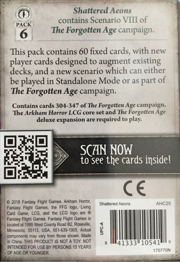 Arkham Horror: The Card Game - Shattered Aeons Mythos Pack  board game collectible [Barcode 841333105419] - Main Image 2