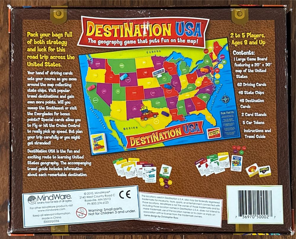Destination Usa Geography That Puts Fun On The Map! Mindware  (2-5) board game collectible [Barcode 736970500027] - Main Image 2