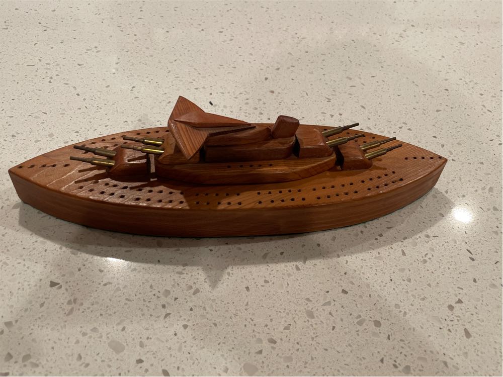 Unknown Artist Made Battle Ship Cribbage Board  (2 Twice Around) board game collectible - Main Image 2