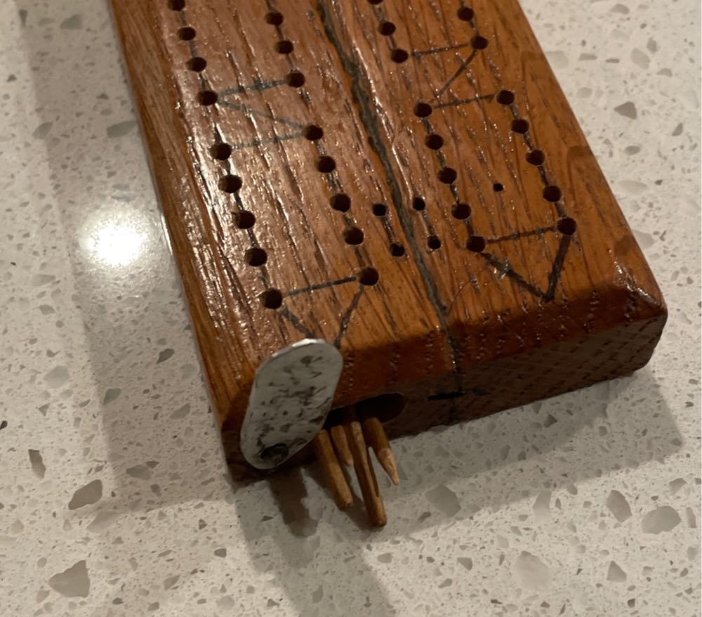 Artist Made Oak Cribbage Board.  (2 Twice Around) board game collectible - Main Image 2