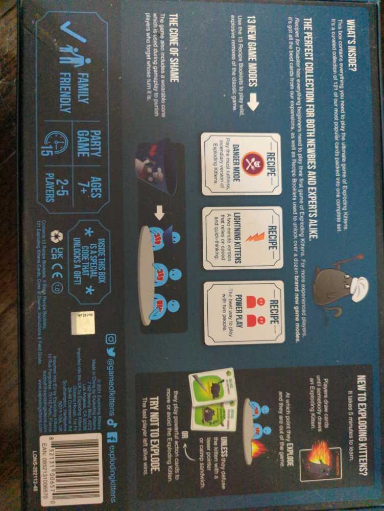 Exploding Kittens: Recipes for Disaster  (2-5) board game collectible [Barcode 852131006570] - Main Image 2