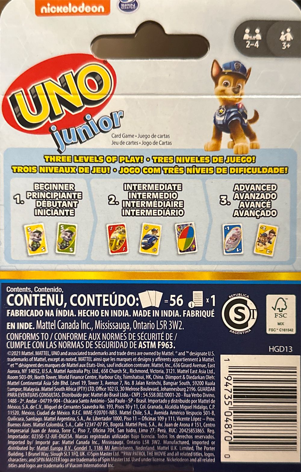 UNO® Junior • Paw Patrol The Movie  (2-4) board game collectible [Barcode 194735048700] - Main Image 2