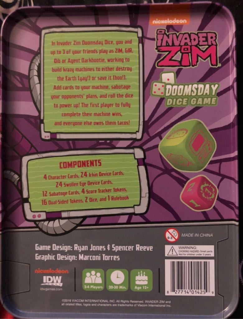 Invader Zim Doomsday Dice  (2-4) board game collectible [Barcode 827714014259] - Main Image 2