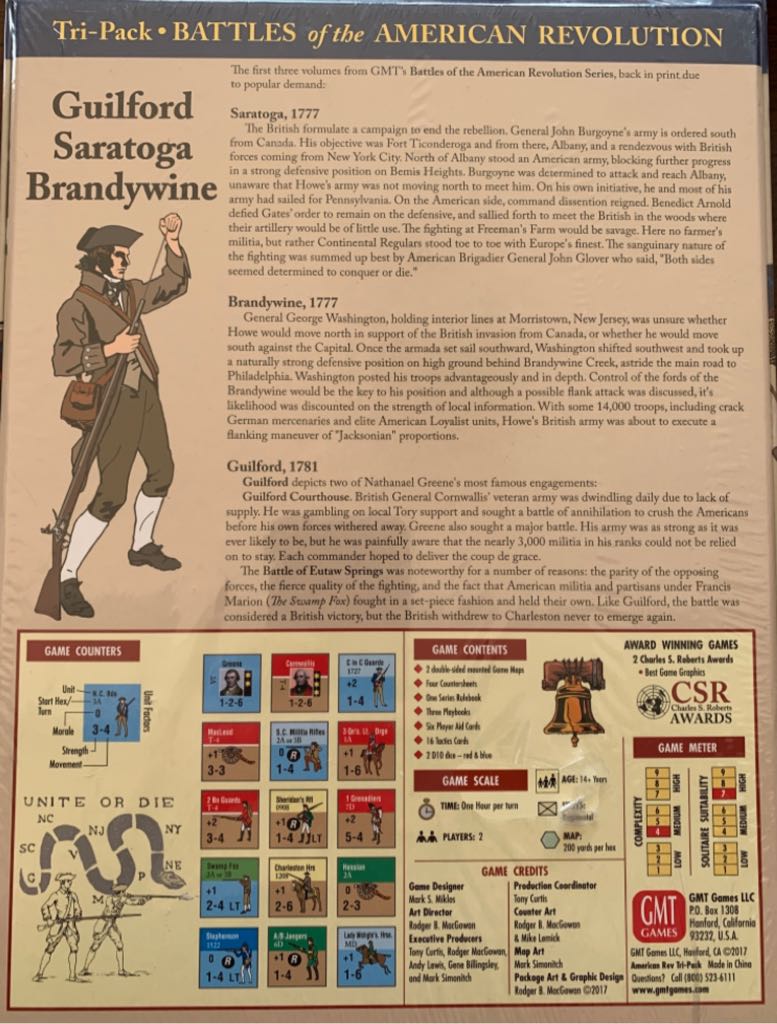 Battles of the American Revolution Tri-Pack - Guilford Saratoga Brandywine  (1-2) board game collectible [Barcode 817054011285] - Main Image 2