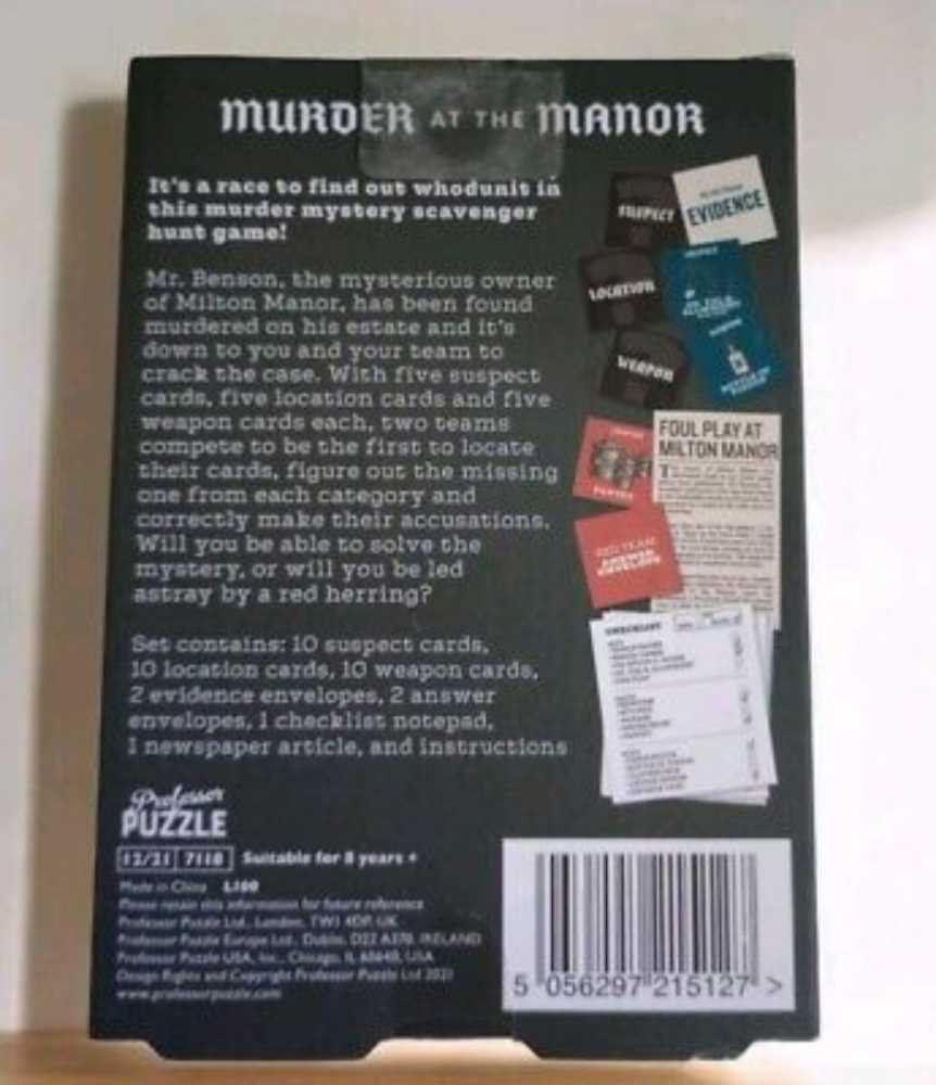 Murder At The Manor  (4+) board game collectible [Barcode 5056297215127] - Main Image 2