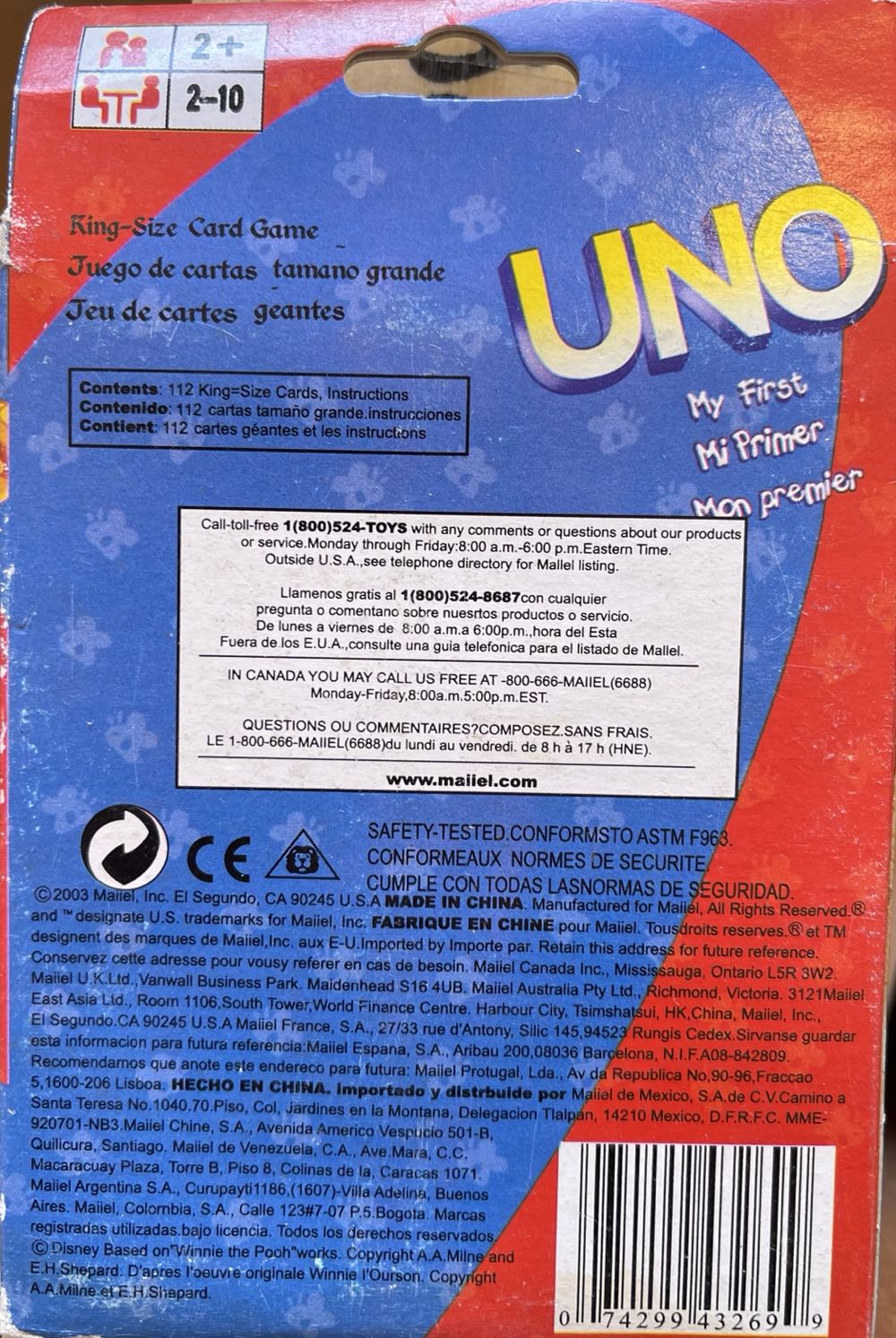 UNO • Winnie The Pooh  (2-10) board game collectible [Barcode 074299432699] - Main Image 2