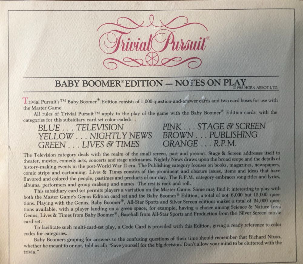 Trivial Pursuit: Baby Boomer  (2-6) board game collectible [Barcode 025235000106] - Main Image 4