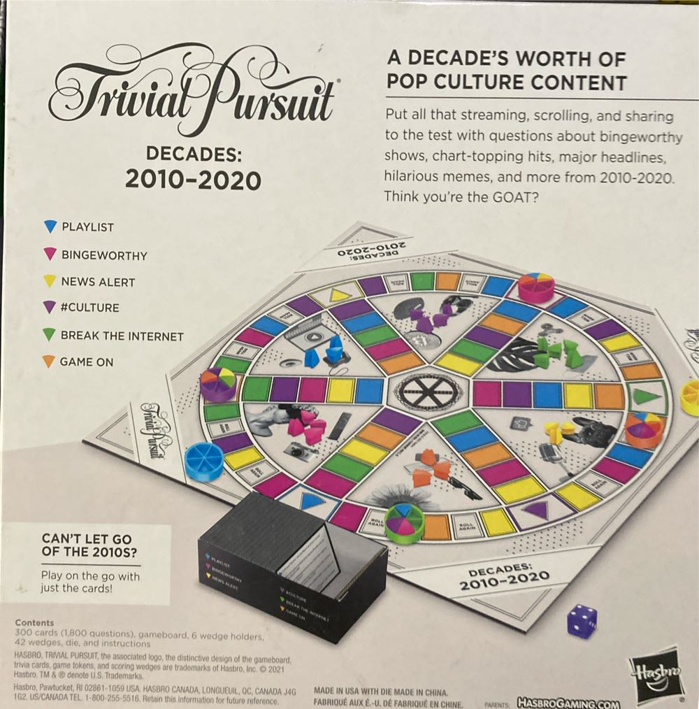 Trivial Pursuit: Decades 2010 - 2020  (2-6) board game collectible [Barcode 195166135588] - Main Image 2