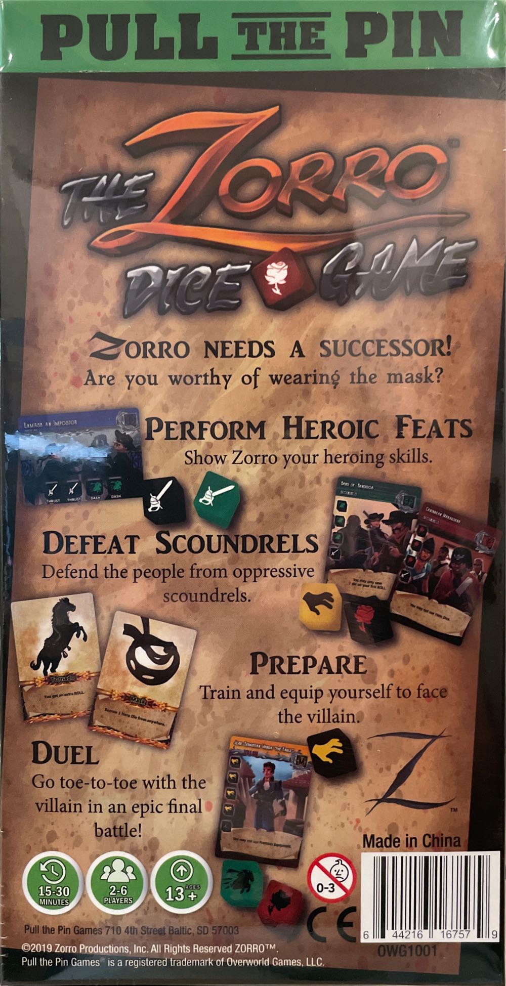 The Zorro Dice Game  (2-6) board game collectible [Barcode 644216167579] - Main Image 2