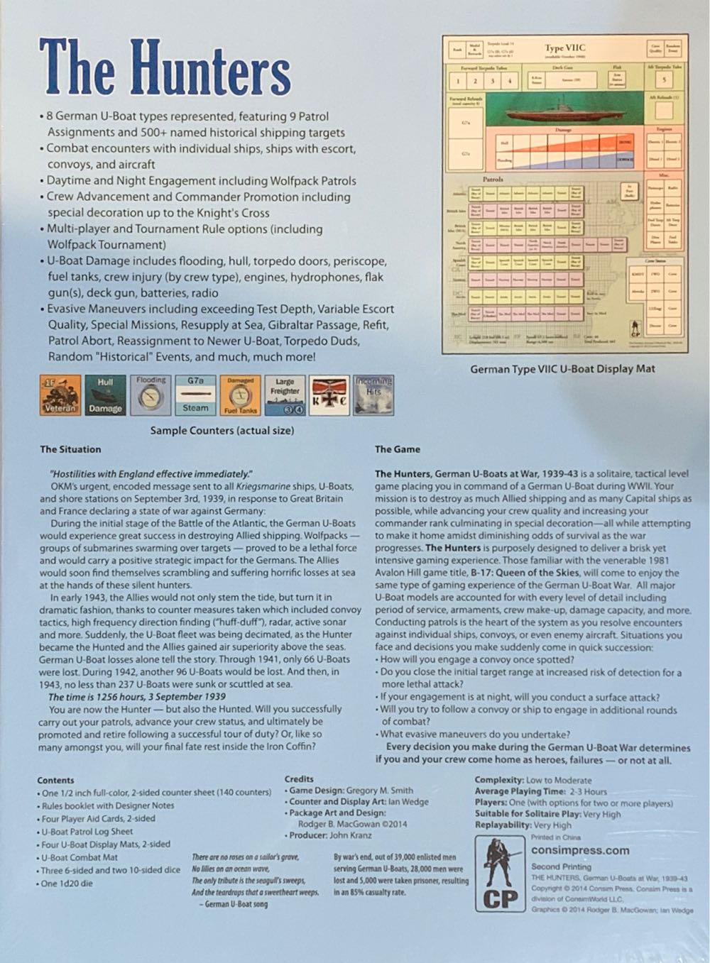 The Hunters: German U-Boats At War, 1939-43  (1-2) board game collectible [Barcode 817054010721] - Main Image 2