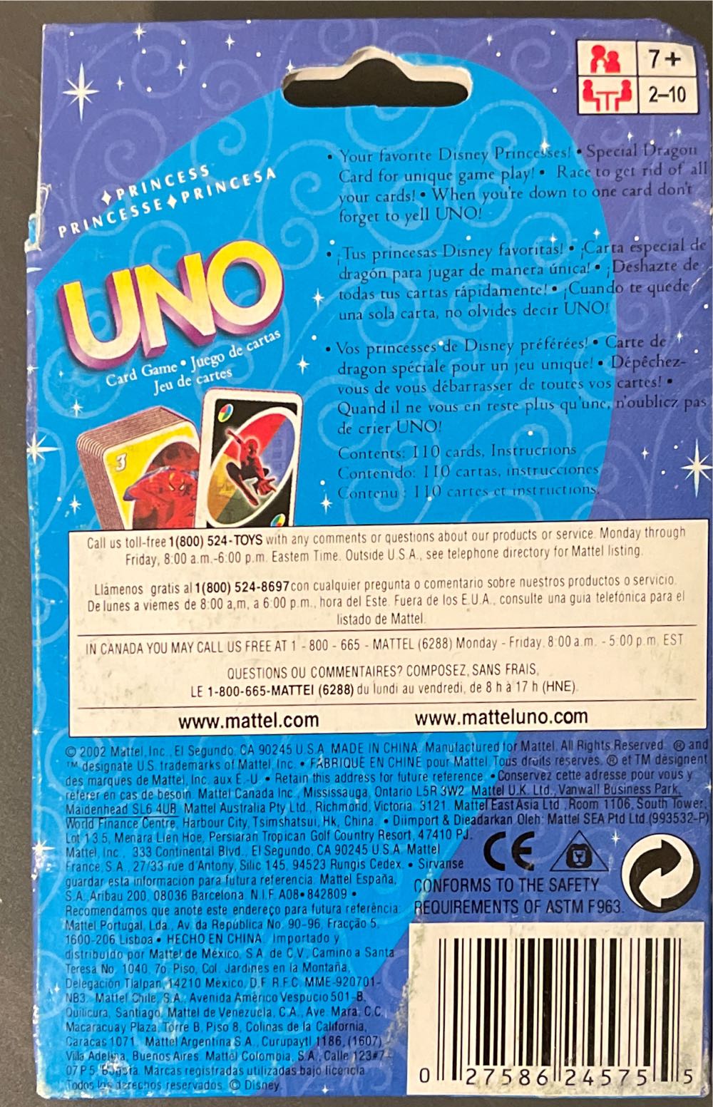 Spiderman 3 Princess Mattel Uno  board game collectible [Barcode 027586245755] - Main Image 2