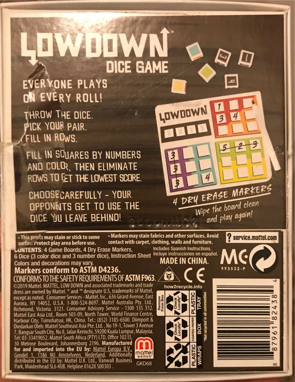 Lowdown Roll & Write Family Dice Game With Dry Erase Boards And Markers For 7 Year Olds And Up  (2-4) board game collectible [Barcode 887961824384] - Main Image 2