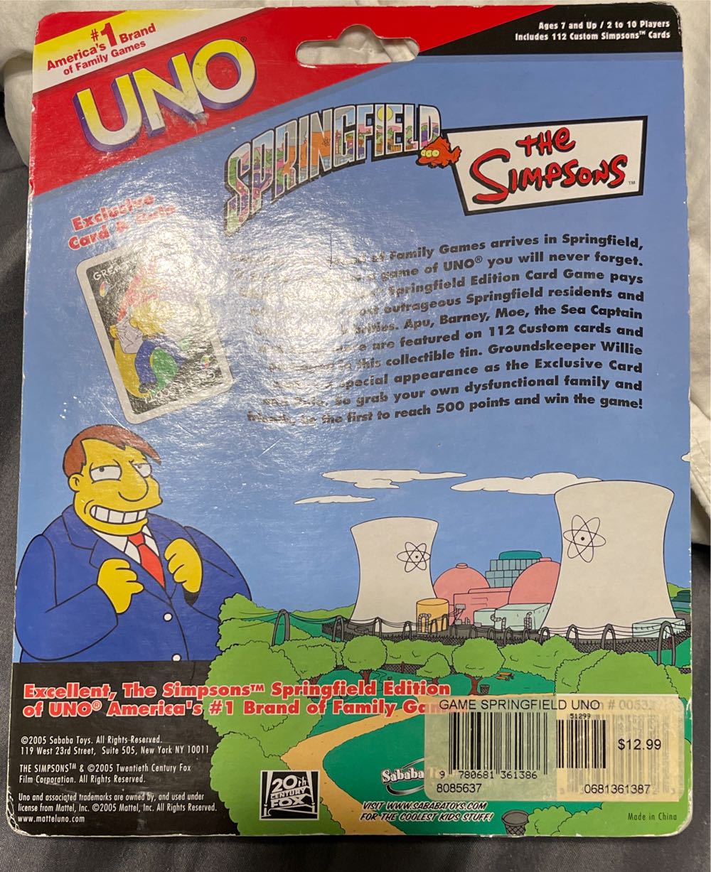 Springfield Simpsons Uno Tin  board game collectible - Main Image 2