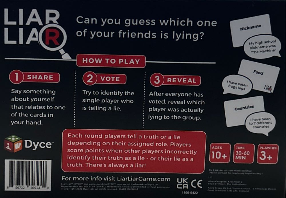 Liar Liar The Game Of Truths And Lies Family Friendly Card Game For All Ages  (3+) board game collectible [Barcode 856732007240] - Main Image 2