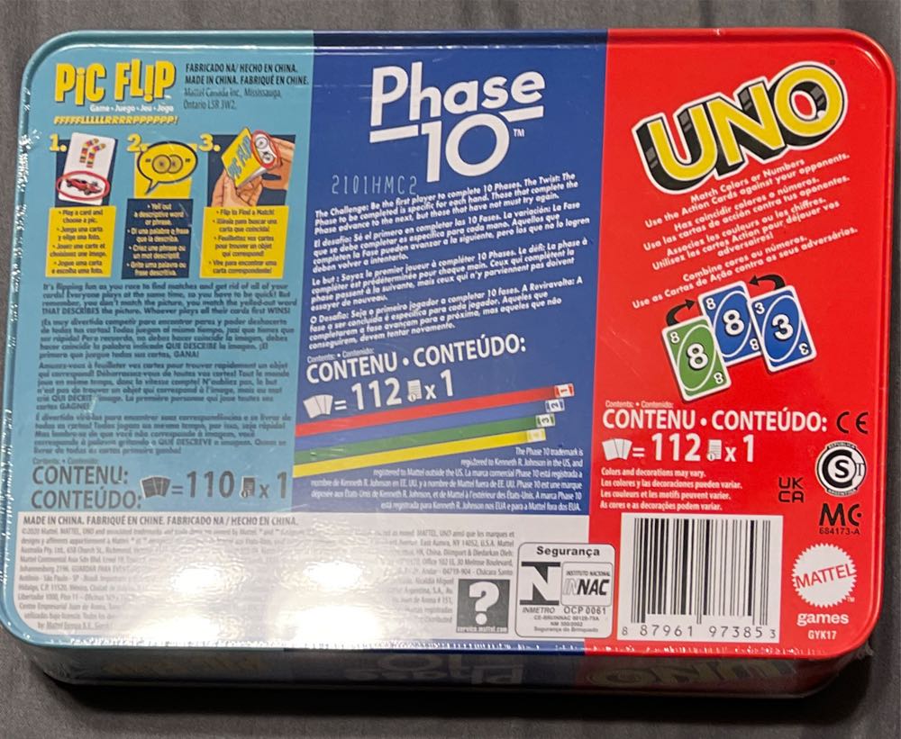 Uno Triple Feature Tin Phase 10 Pic Flip  board game collectible - Main Image 2