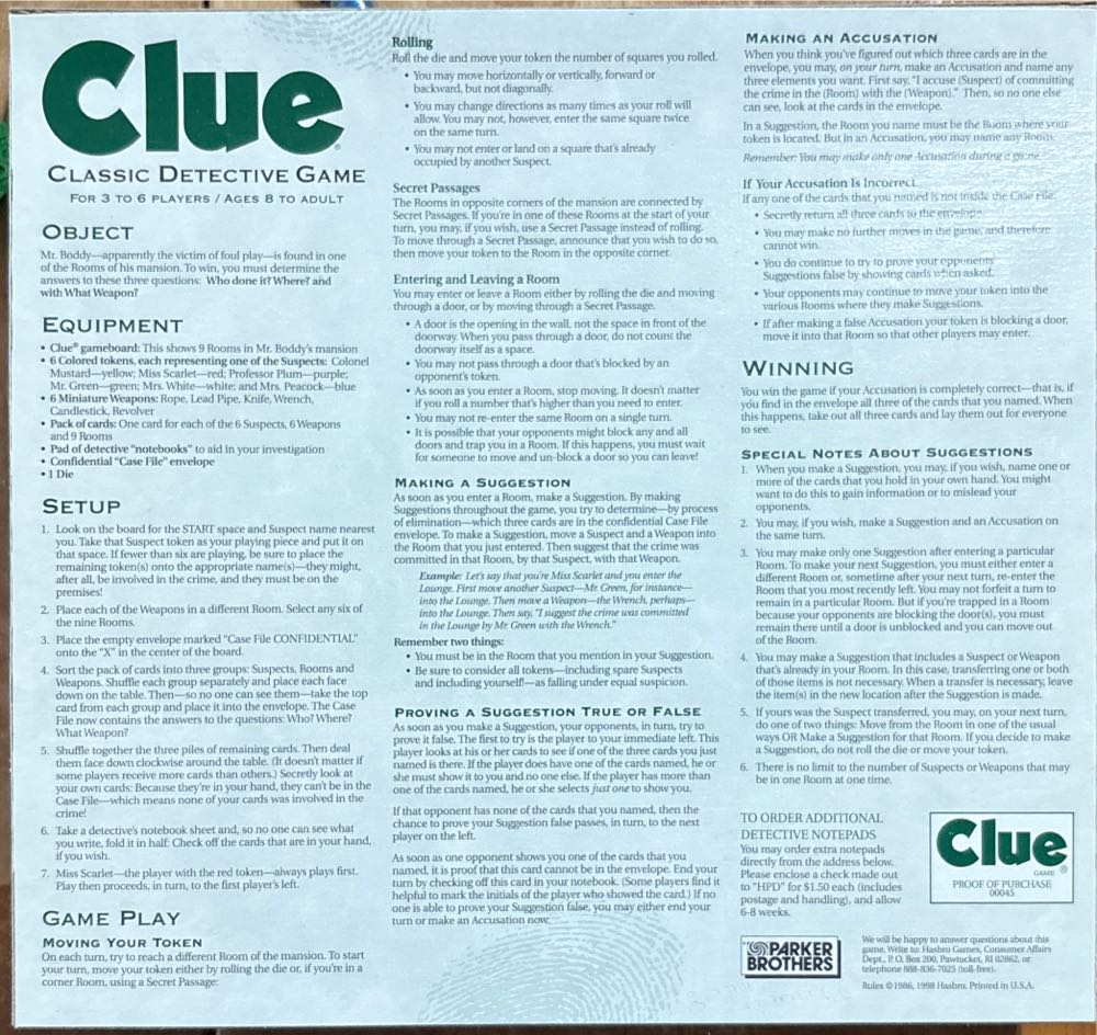Clue  (3-6) board game collectible [Barcode 073000000455] - Main Image 2