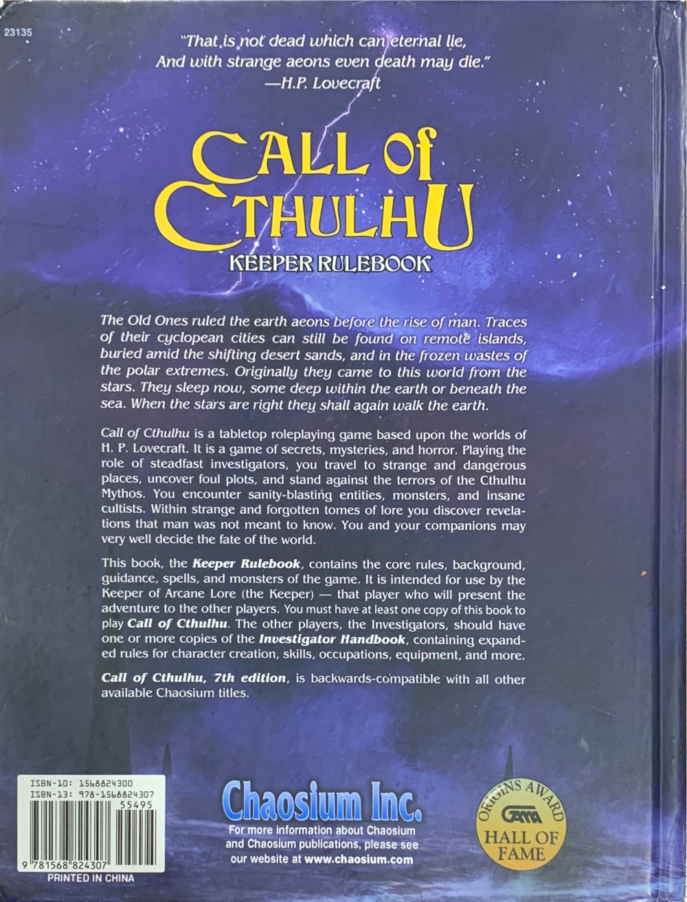 Call Of Cthulhu 7th Edition Keeper Rulebook  board game collectible [Barcode 9781568824307] - Main Image 2