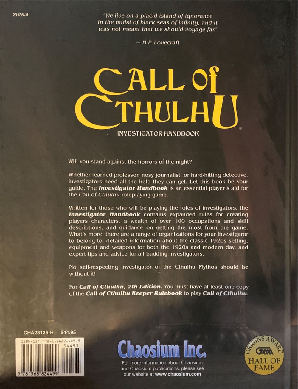 Call Of Cthulhu 7th Edition Investigators Handbook  board game collectible [Barcode 9781568824499] - Main Image 2