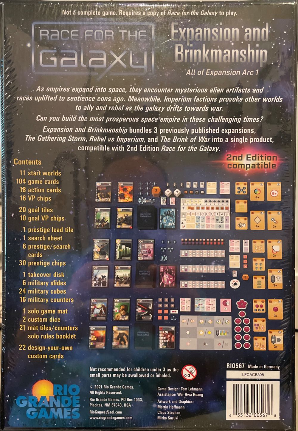 Race For The Galaxy: Expansion And Brinkmanship The Combined 1st Arc Rio Grande Games Compatable With Race For The Galaxy Second Edition Ages 14 1-6 Players 30-60 Min  board game collectible [Barcode 655132005678] - Main Image 2