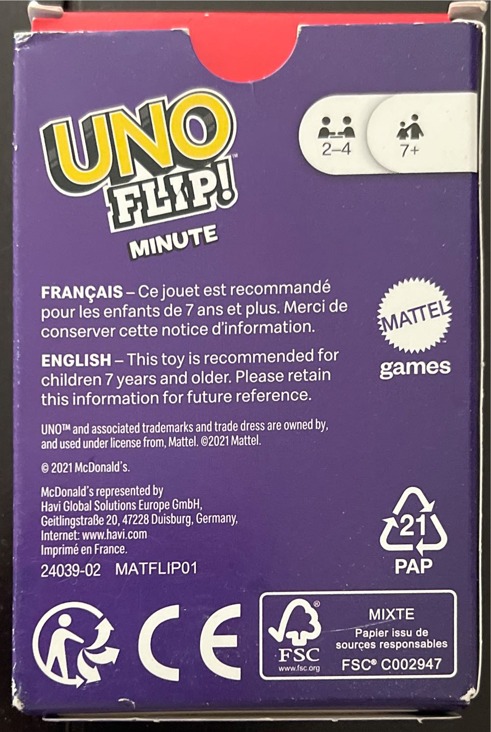 Uno Flip Minute McDonald’s  board game collectible - Main Image 2