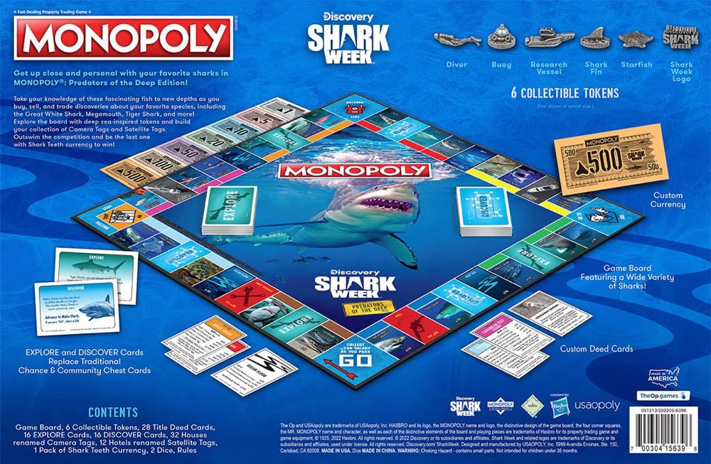 Shark Week Predators Of The Deep Monopoly  (2-6) board game collectible [Barcode 700304156396] - Main Image 2