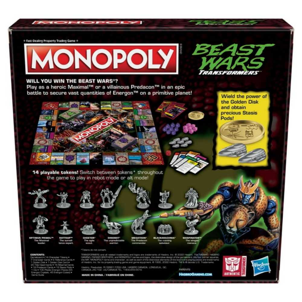 Beast Wars Transformers Edition Monopoly  (2-6) board game collectible [Barcode 195166190150] - Main Image 2