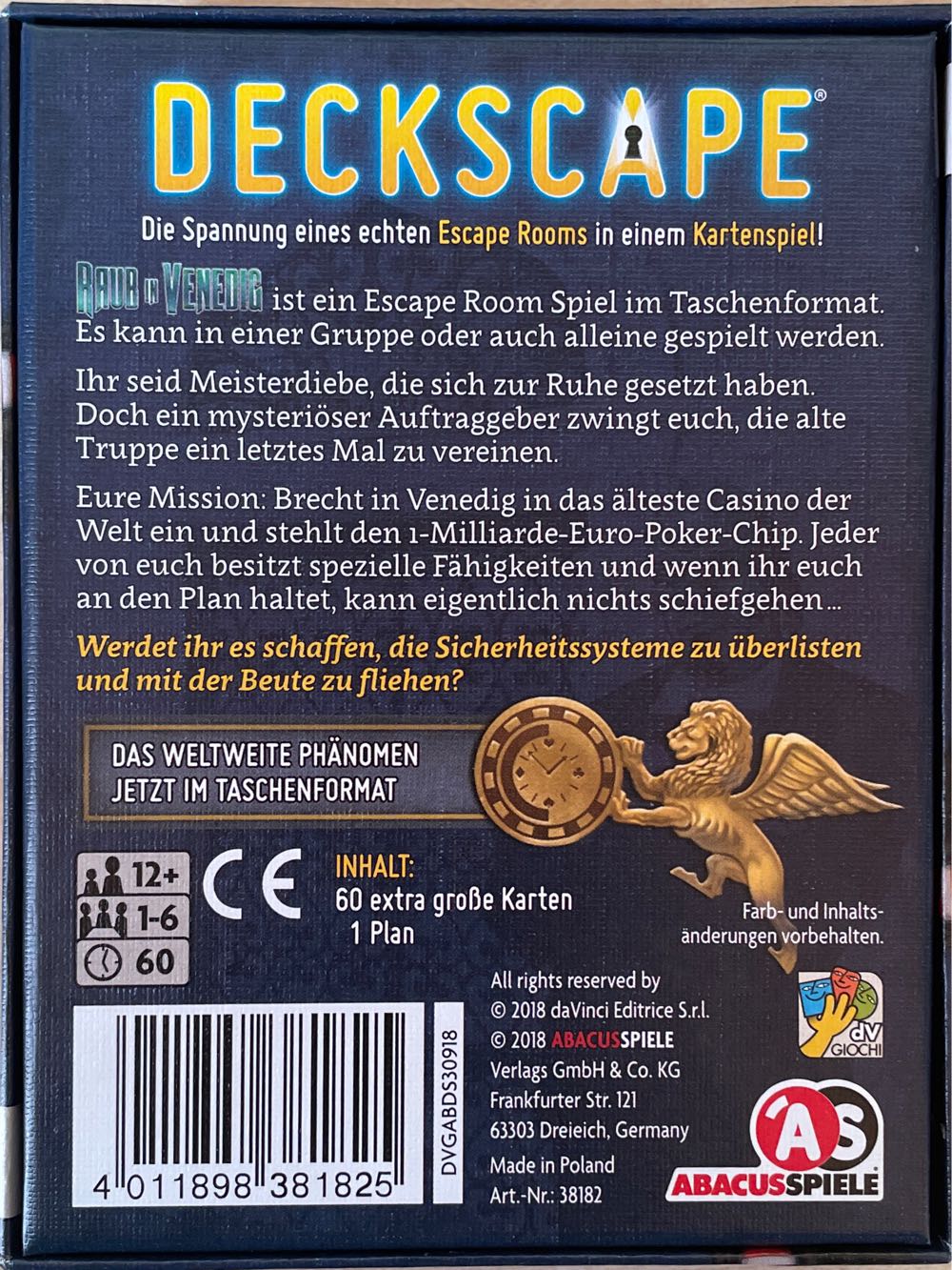 Deckscape Raub in Venedig  (1-6) board game collectible [Barcode 4011898381825] - Main Image 2