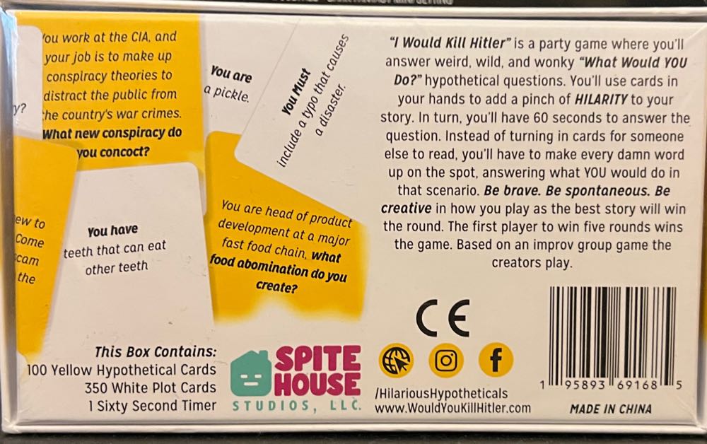 I Would Kill Hitler: A Party Game Of Hilarious Hypotheticals  board game collectible [Barcode 195893691685] - Main Image 3